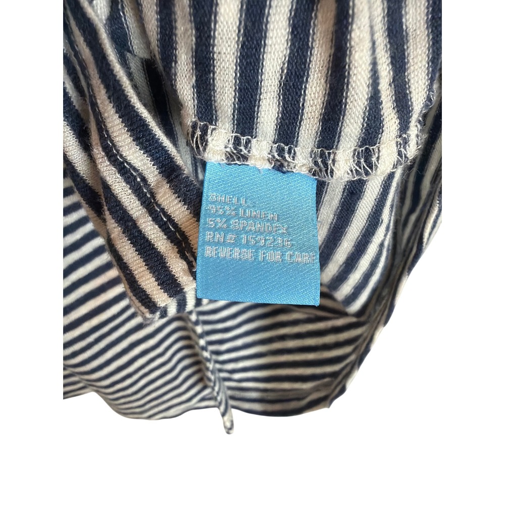J.McLaughlin Womens Navy White Striped Linen Blend Button Down Shirt Size M - Picture 3 of 4